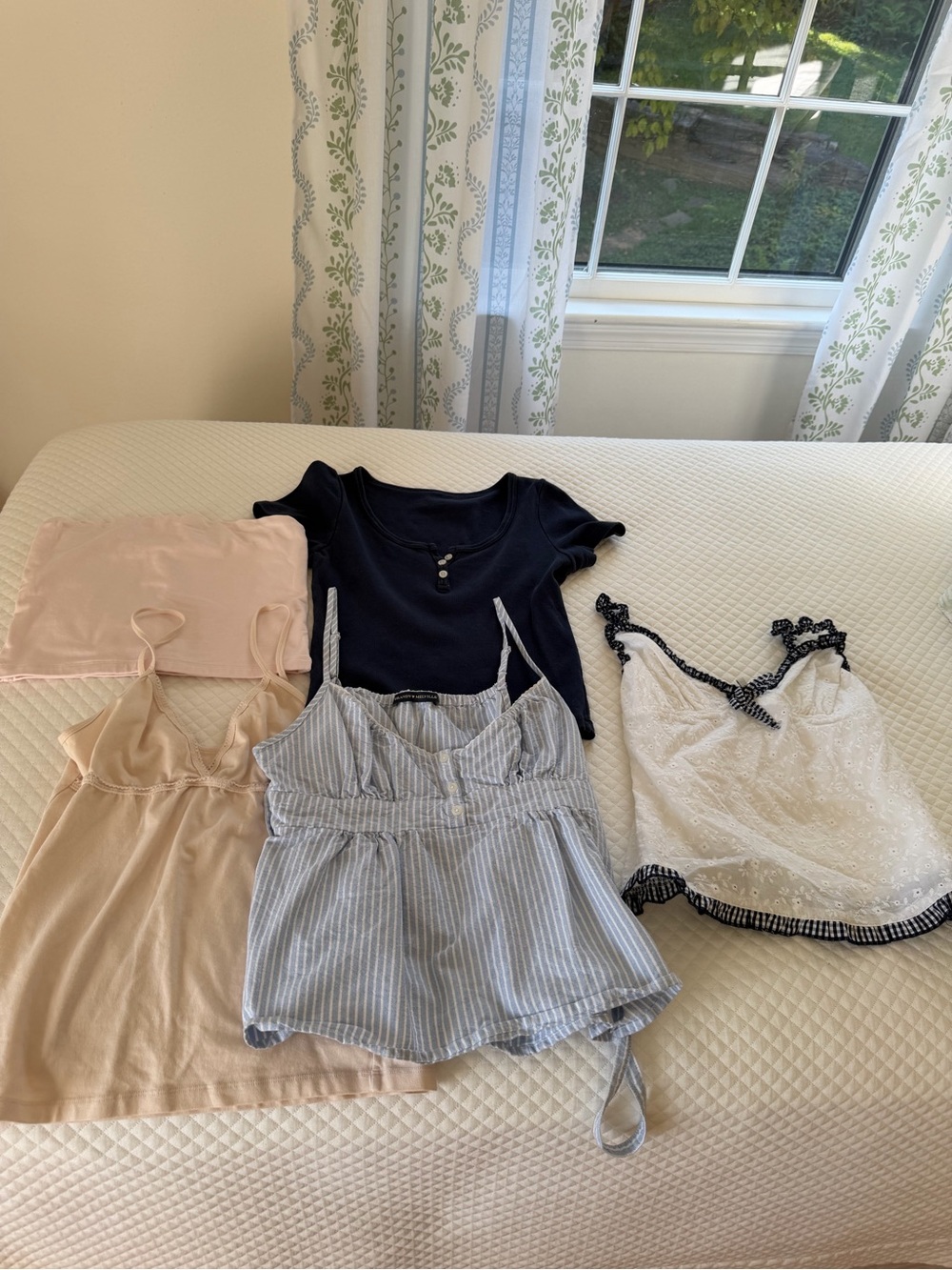 Brandy Melville Navy, Light Pink, Cream & Blue Striped Tops Lot of 5